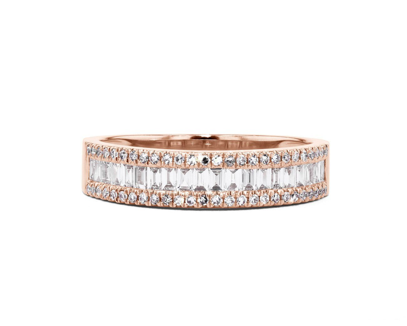 Petite Baguette and Round Diamond Ring Ring Princess Bride Diamonds 5 14K Rose Gold 