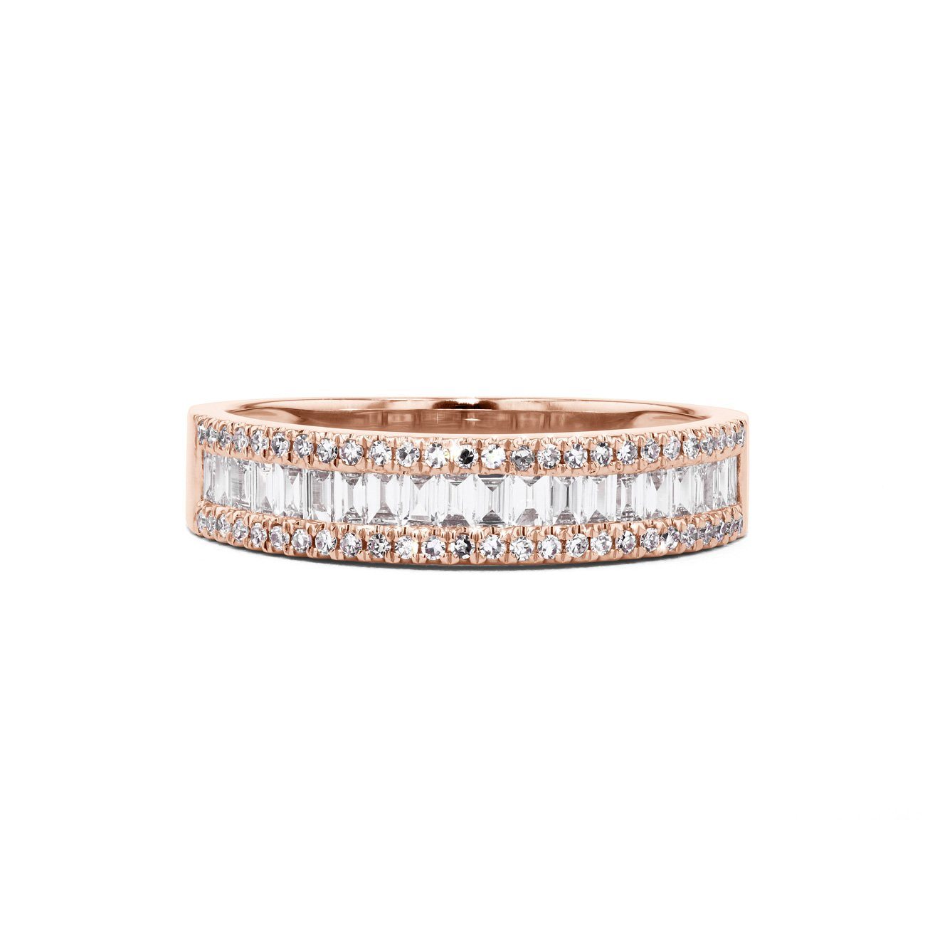 Petite Baguette and Round Diamond Ring Ring Princess Bride Diamonds 5 14K Rose Gold 