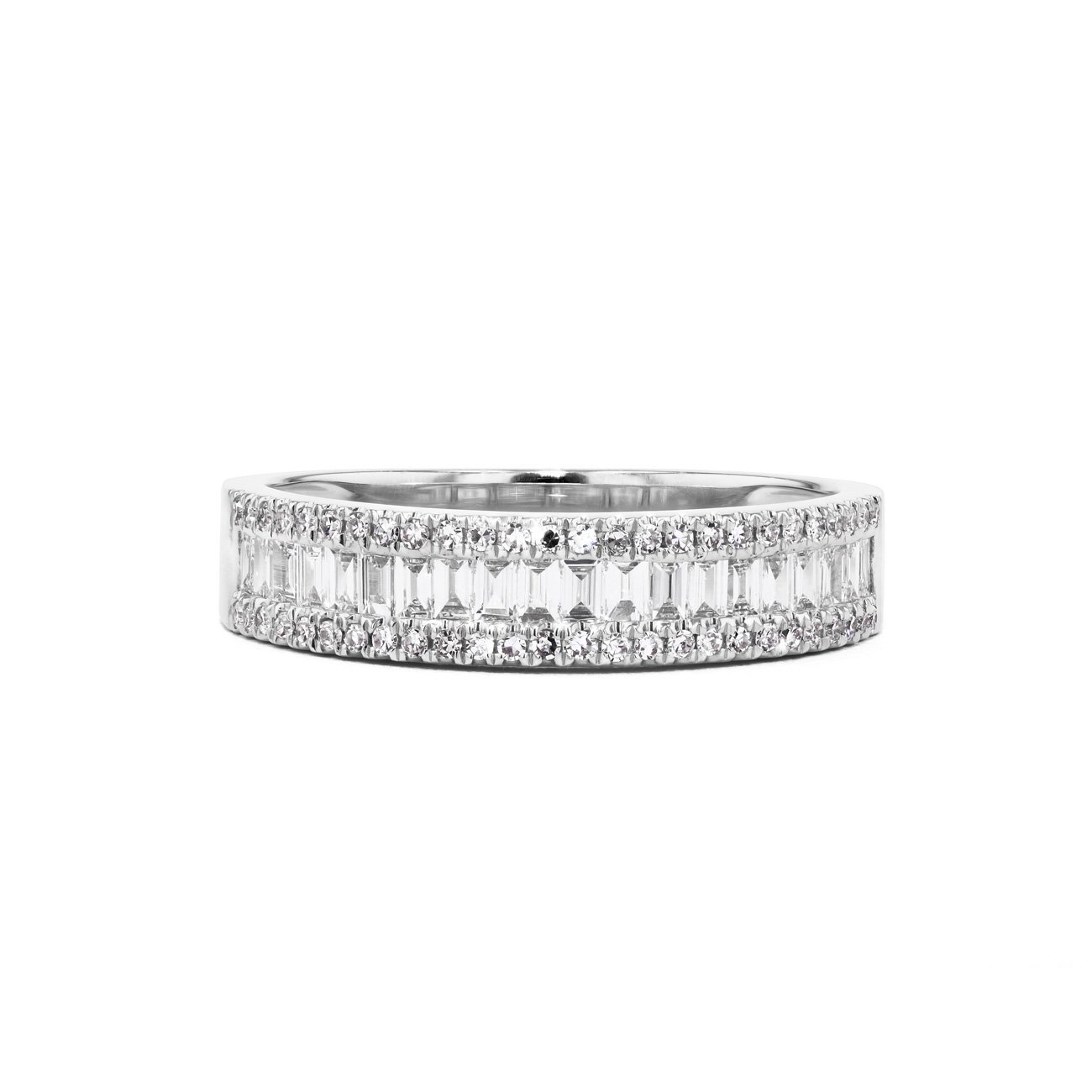 Petite Baguette and Round Diamond Ring Ring Princess Bride Diamonds 5 14K White Gold 