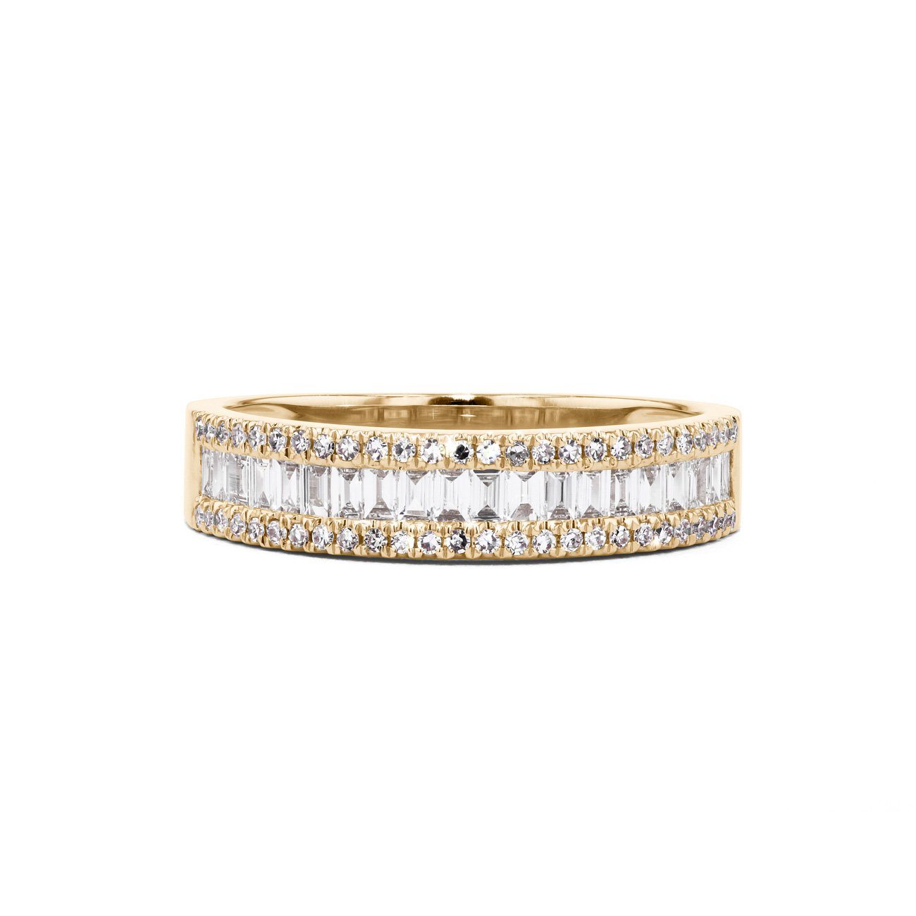 Petite Baguette and Round Diamond Ring Ring Princess Bride Diamonds 5 14K Yellow Gold 
