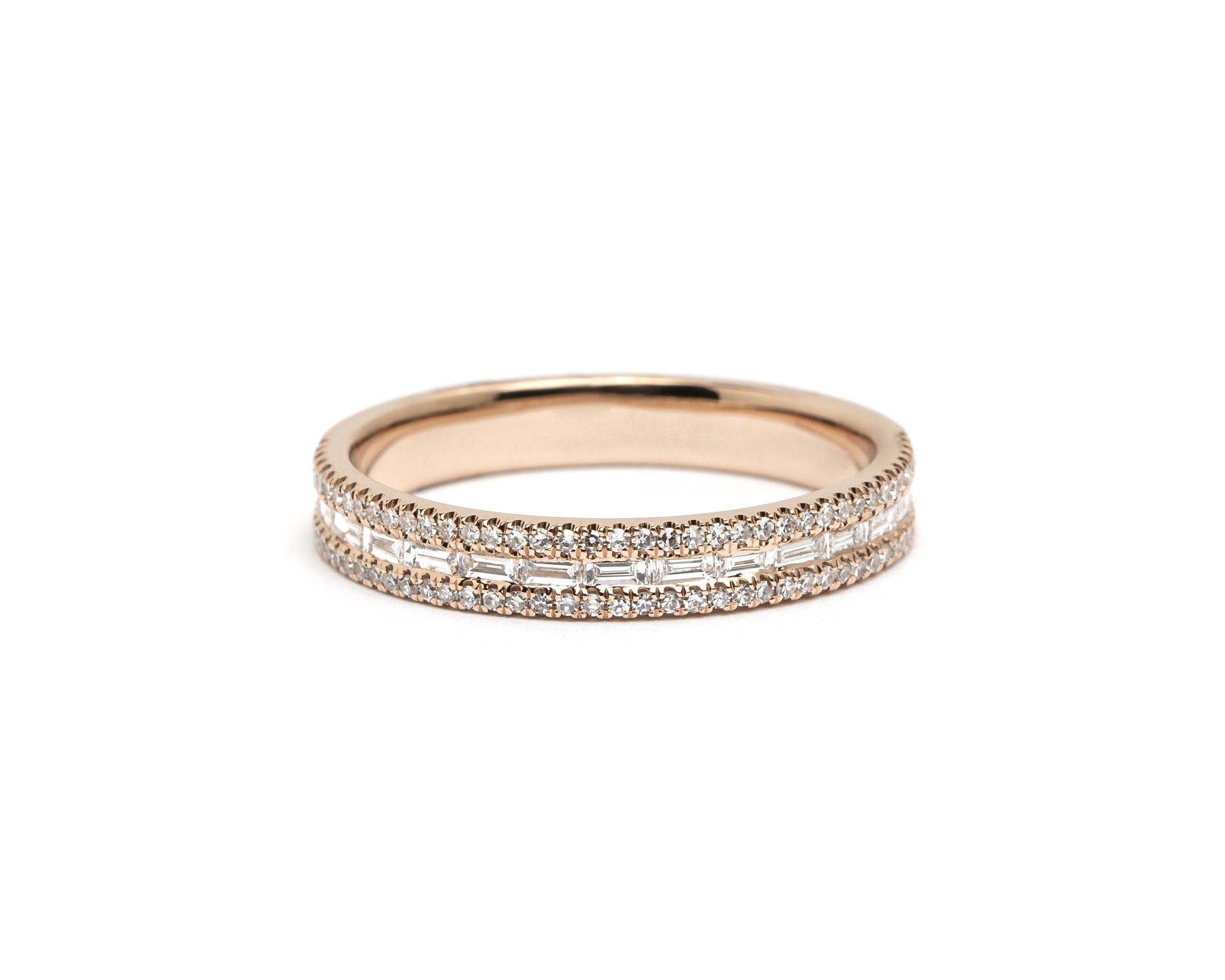 Petite East West Baguette And Pavé Diamond Ring Ring Princess Bride Diamonds 3 14K Rose Gold 