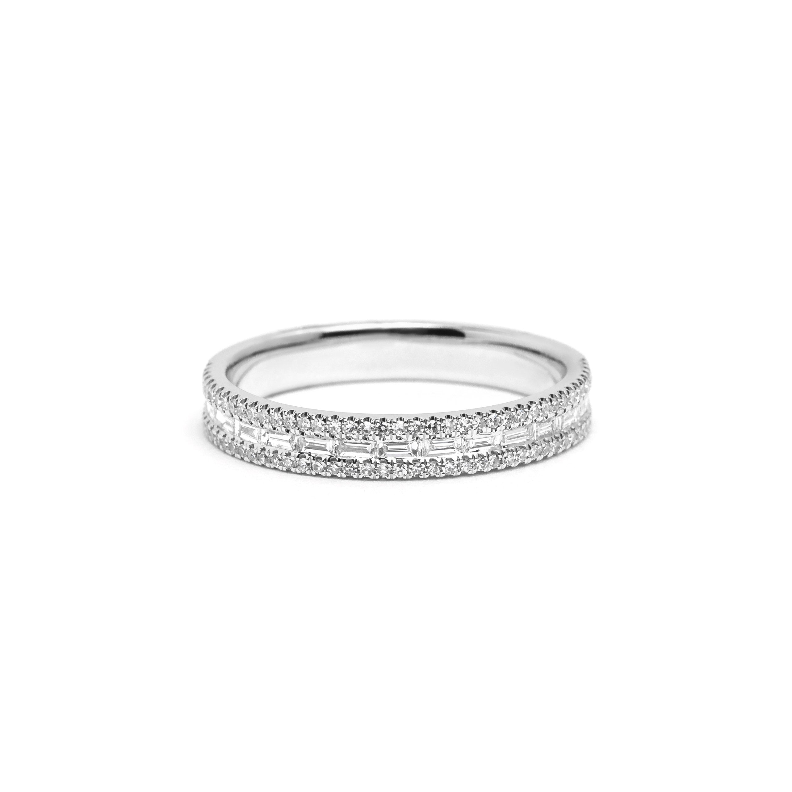Petite East West Baguette And Pavé Diamond Ring Ring Princess Bride Diamonds 3 14K White Gold 