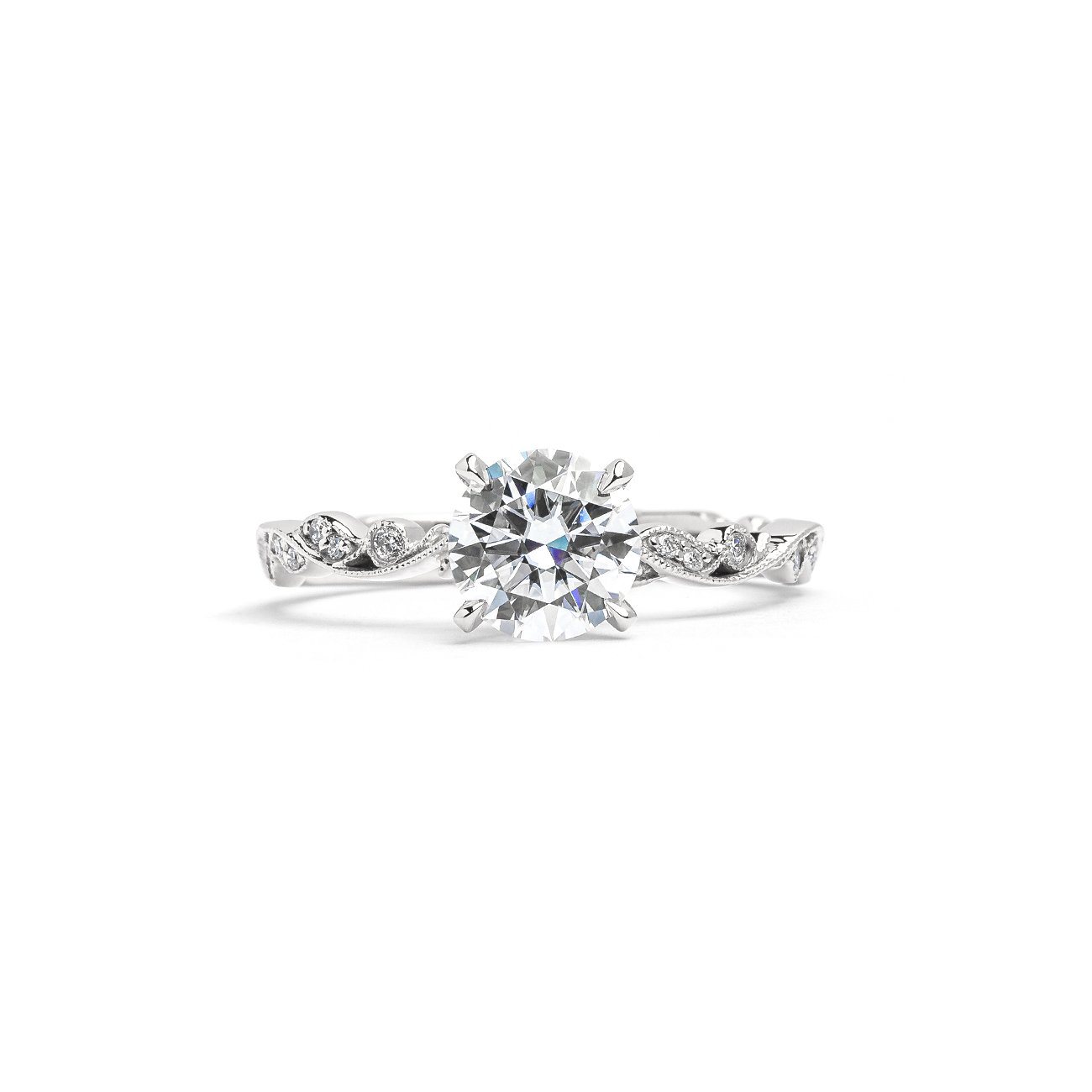 Rosette Round Engagement Rings Princess Bride Diamonds 3 14K White Gold 