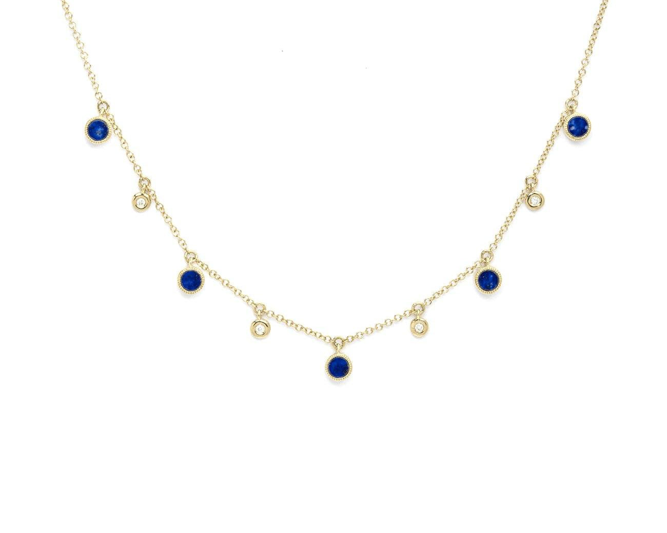 Round Bezel Lapis Lazuli and Diamonds Necklace Necklaces Princess Bride Diamonds 