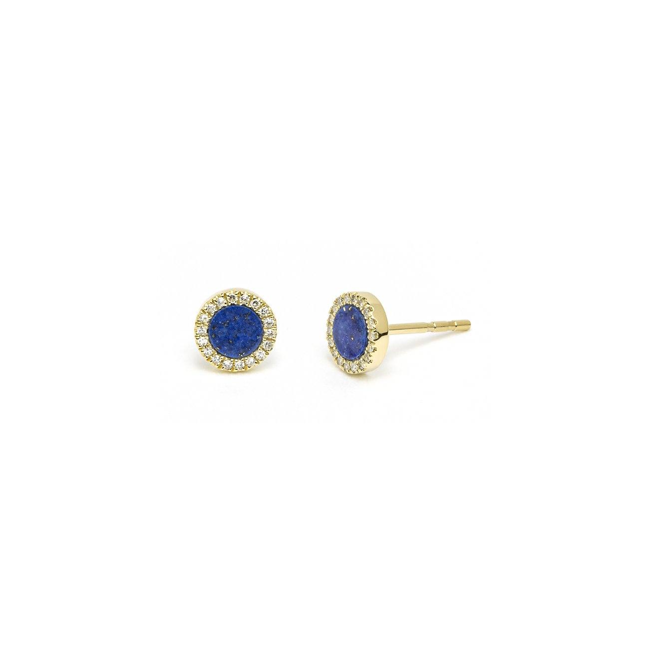 Round Lapis Lazuli & Pavé Diamond Stud Earrings Fine Jewelry Earrings Princess Bride Diamonds 