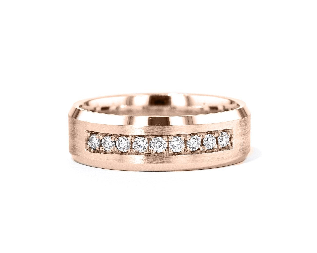 Satin Finish With Diamonds Bevel Edge 7mm Gold Ring Ring Princess Bride Diamonds 6 14K Rose Gold 