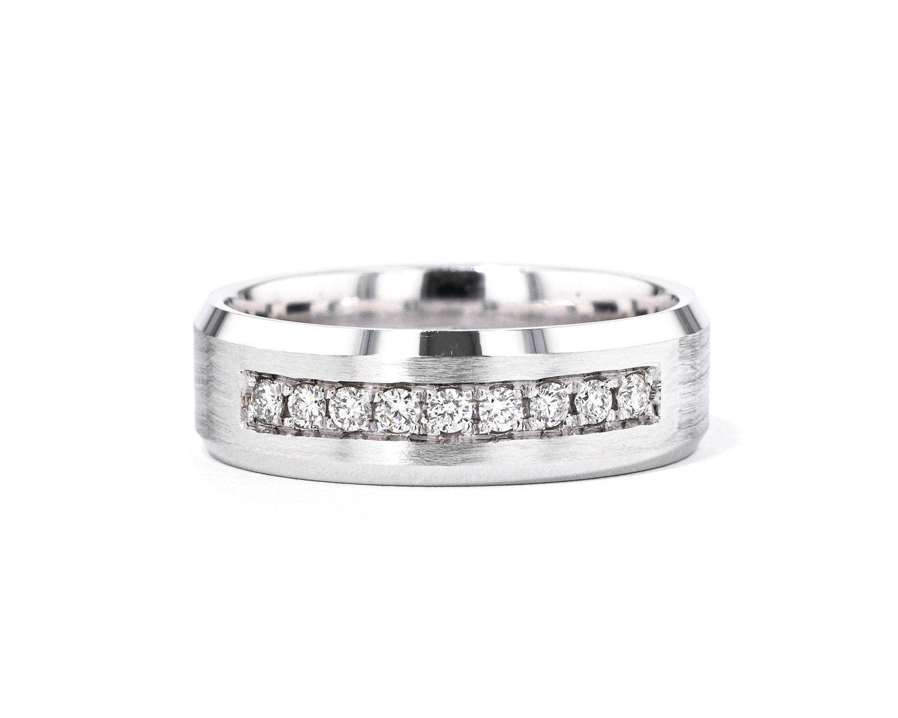 Satin Finish With Diamonds Bevel Edge 7mm Gold Ring Ring Princess Bride Diamonds 6 14K White Gold 