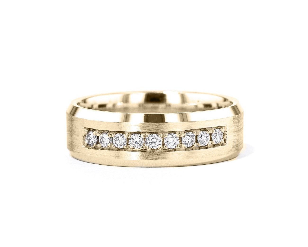 Satin Finish With Diamonds Bevel Edge 7mm Gold Ring Ring Princess Bride Diamonds 6 14K Yellow Gold 